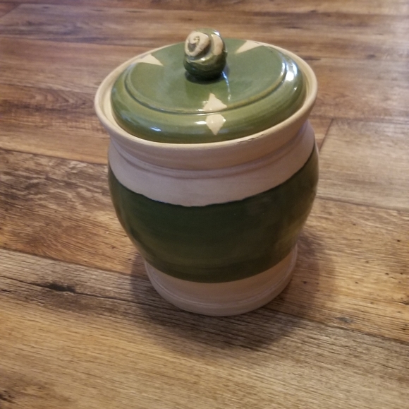 Vintage RARE Rowe Pottery Works Green Glaze Container 6 pounds 11.5" Height x 7" - Picture 7 of 8